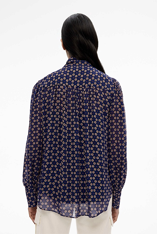 Georgette Mosaic Print Blouse - Mariner