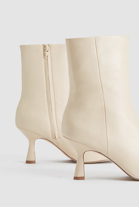 Leather Round Toe Heeled Boot - Calico