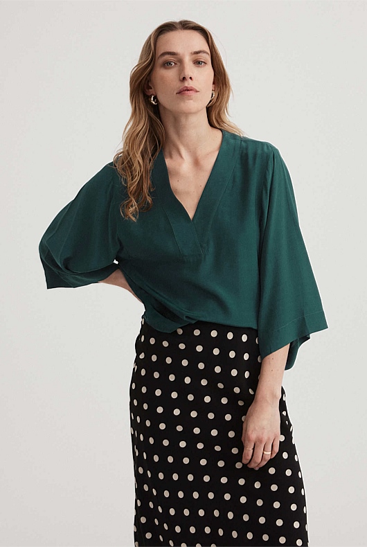 Kaftan V Neck Blouse - Aquamarine