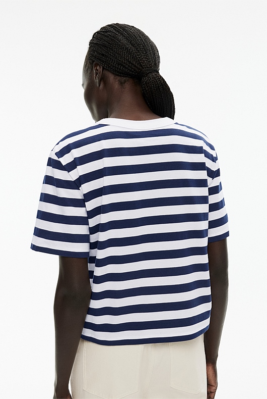 Stripe Cotton Crop Short Sleeve Tee - Ink