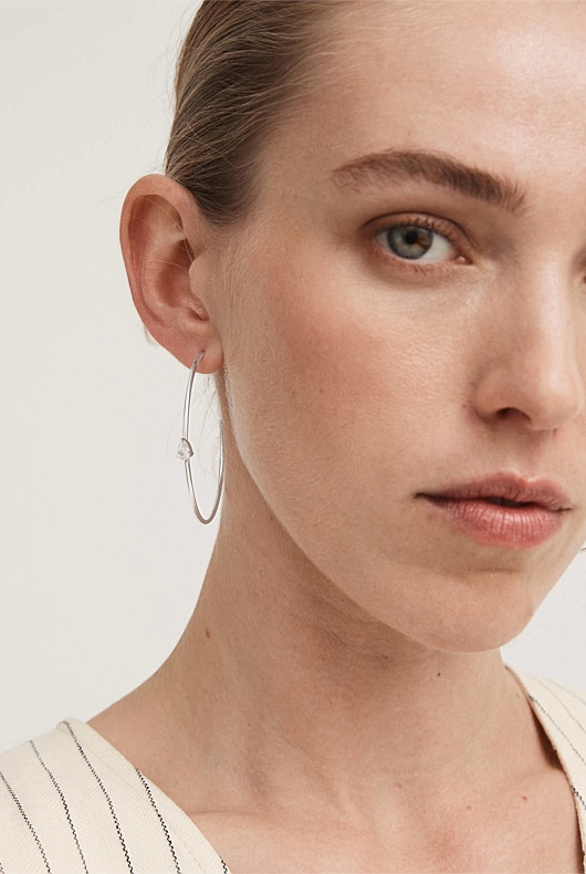 Oversized Crystal Hoops - Silver