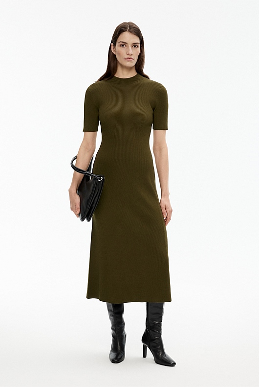 Rib Mock Neck Knit Dress - Jungle