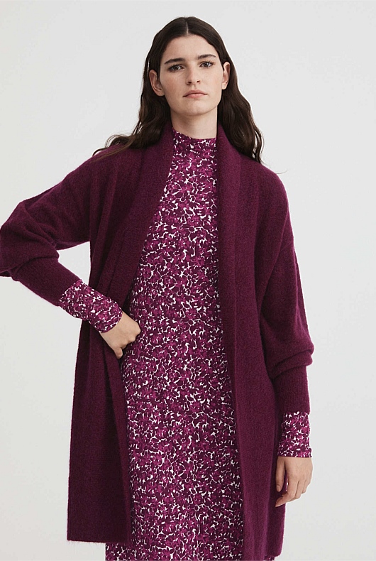 Mohair Knit Cardigan - Deep Magenta