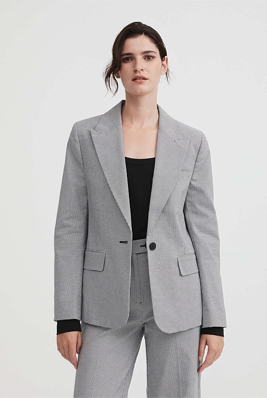 Cotton Blend Yarn Dye Single Breasted Blazer - Ash Grey