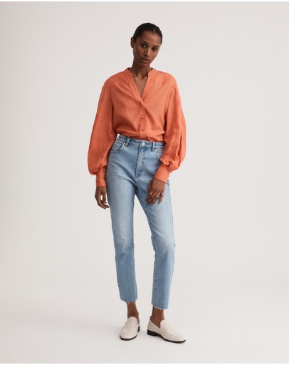 Witchery Yoke Detail Pleat Sleeve Blouse