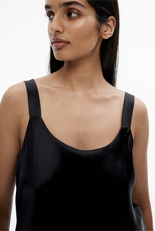 Silk Satin Scoop Camisole - Black