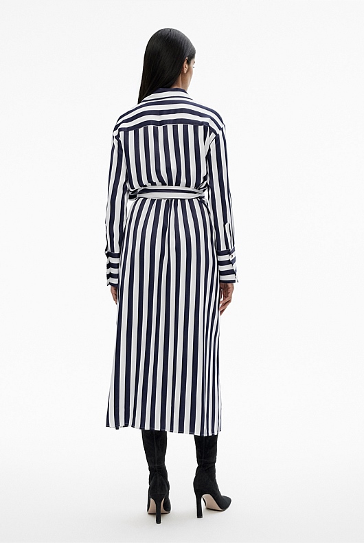 Stripe Wrap Dress - Blue Black