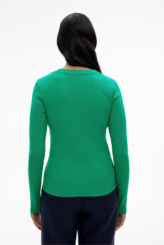 Long Sleeve Rib Top - Viridian Green