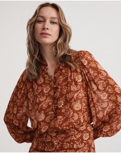 Witchery Folk Floral Half-placket Blouse