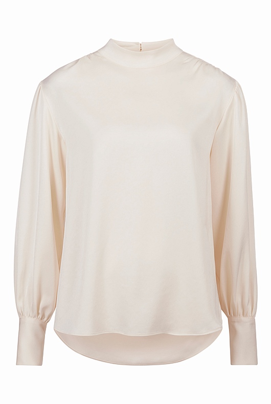 Acetate High Neck Blouse - Cream