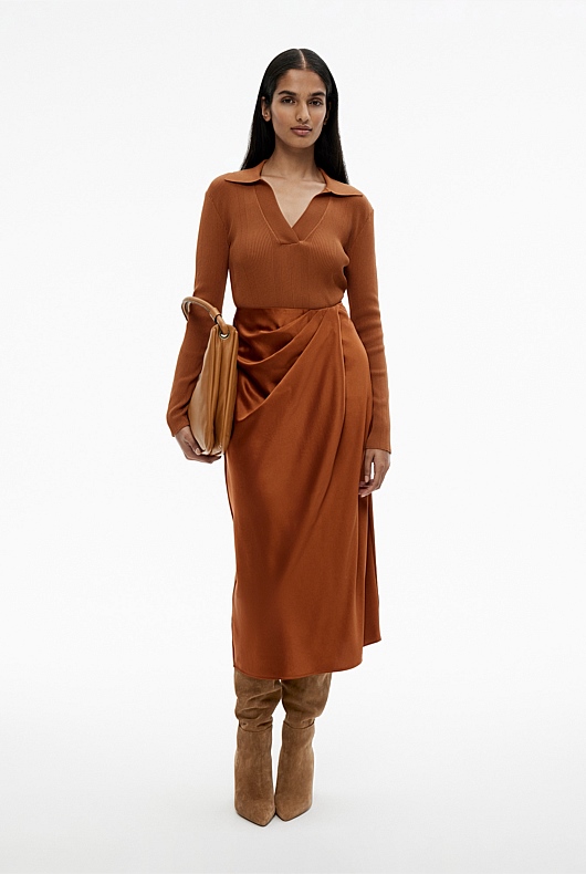 Acetate Drape Skirt - Faded Terracotta