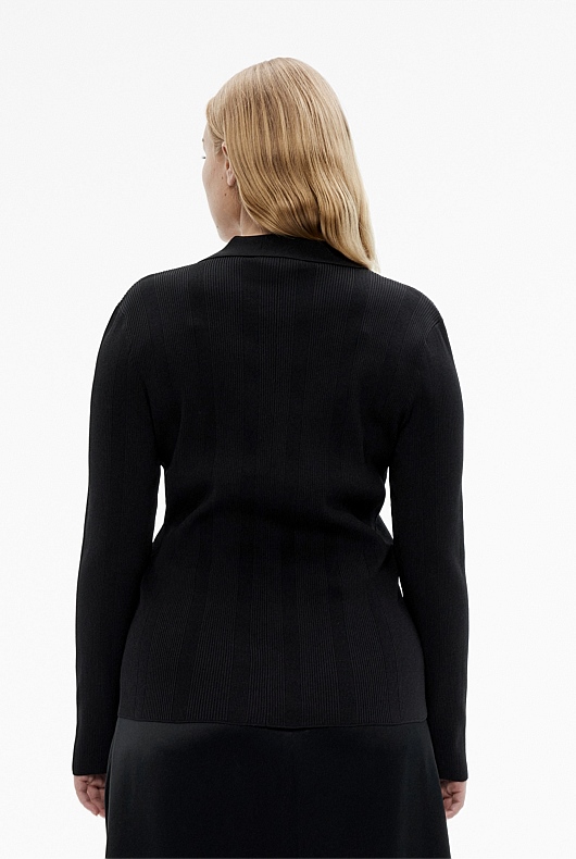 Crepe Rib Henley Knit - Black