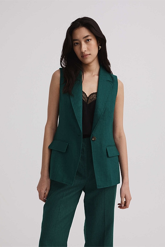 Linen Longline Vest - Aquamarine