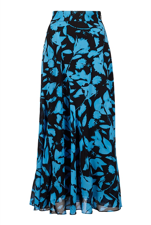 Georgette Abstract Textured Print Skirt - Mallard Blue