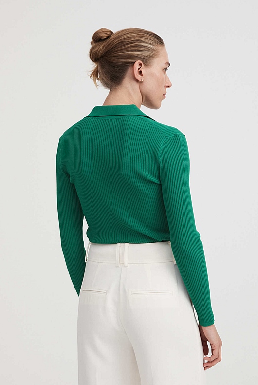 Crepe Collar Henley - Aqua Green