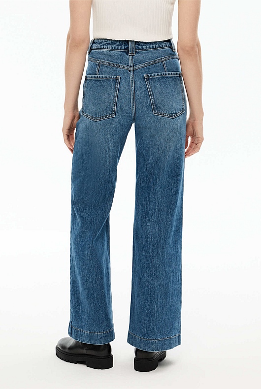 Wide Leg Angled Pocket Jean - Indigo