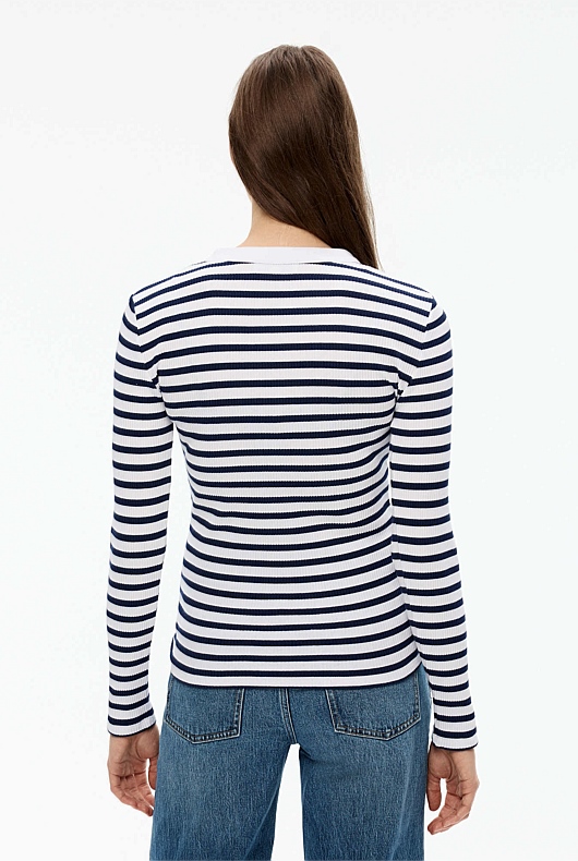 Stripe Rib Henley Long Sleeve Top - Ink