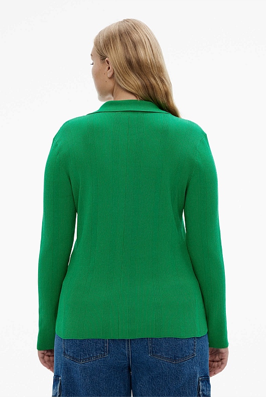 Crepe Rib Henley Knit - Viridian Green