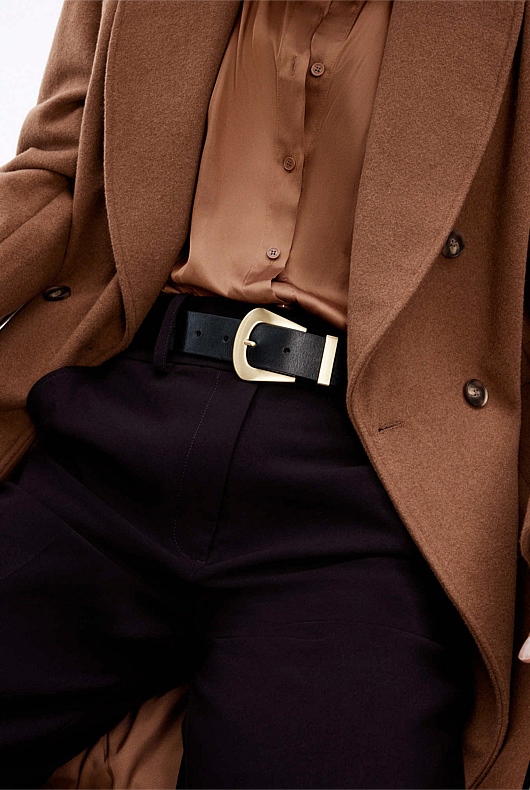 Western Buckle Leather Belt - Black