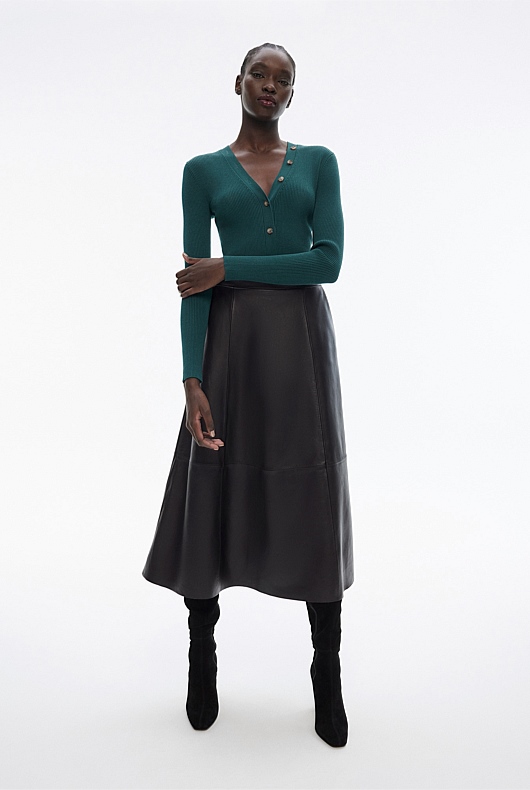 Button Through Rib Knit - Petrol Green