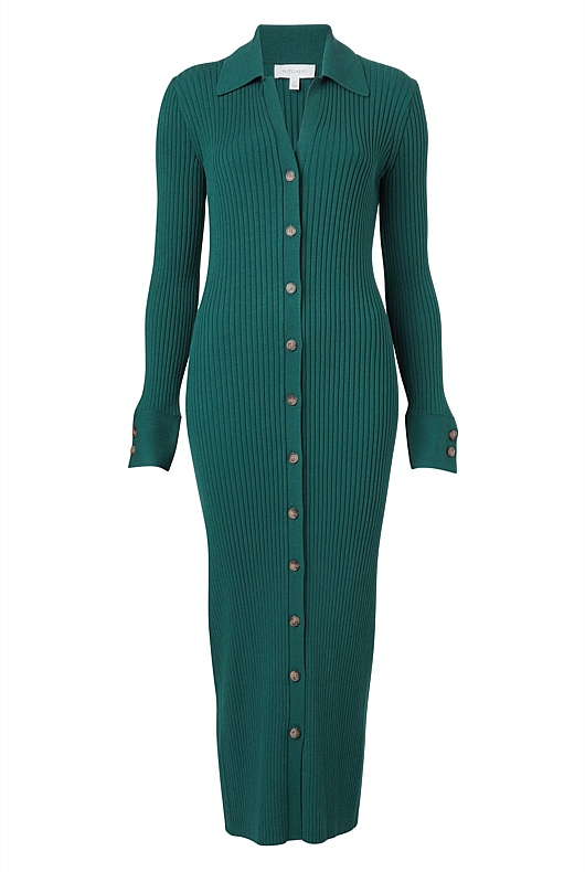 Button Through Rib Longline Cardigan - Petrol Green