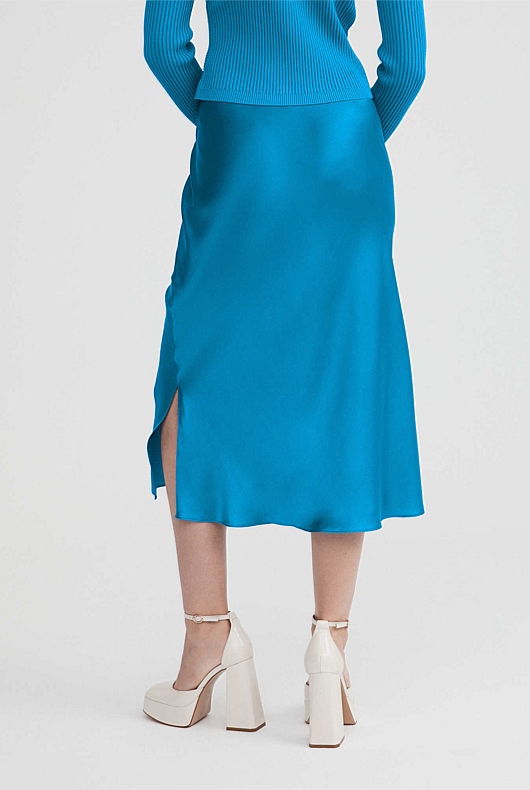 Silk Slip Skirt - Bright Blue