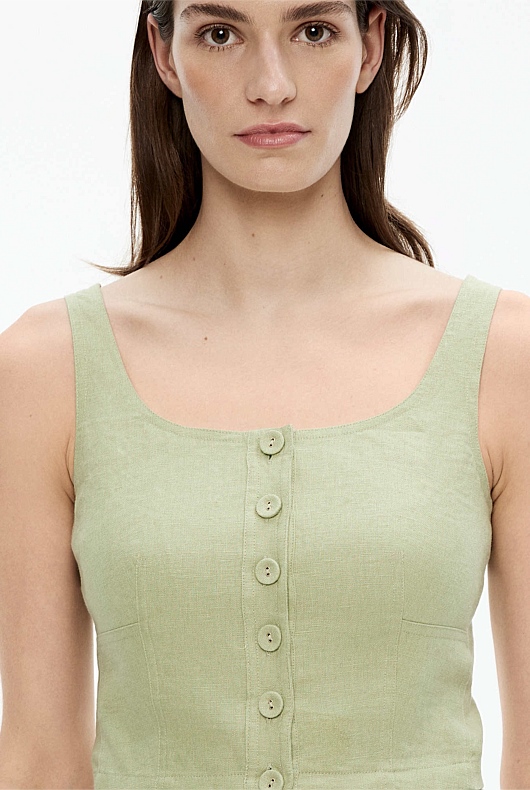 French Linen Cropped Button Bodice - Pistachio