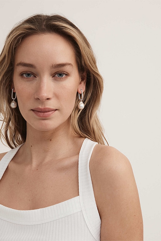 Baroque Pearl Link Earring - Silver