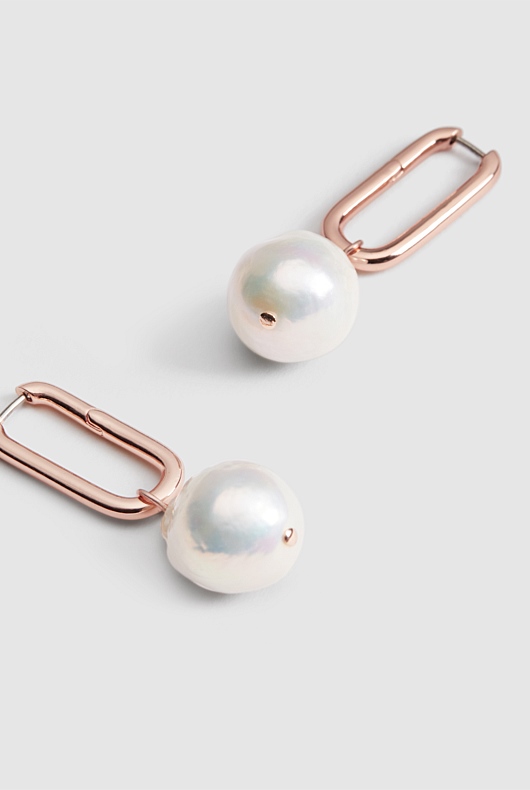 Baroque Pearl Link Earring - Rose Gold