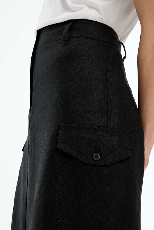 Linen Maxi Utility Skirt - Black