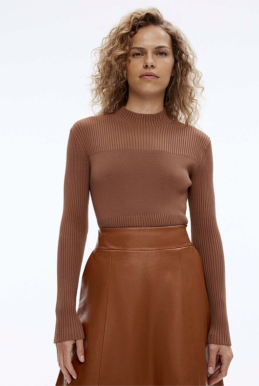 High Neck Textured Knit - Camel