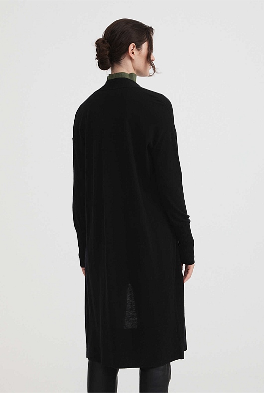 Merino Silk Longline Cardigan - Black