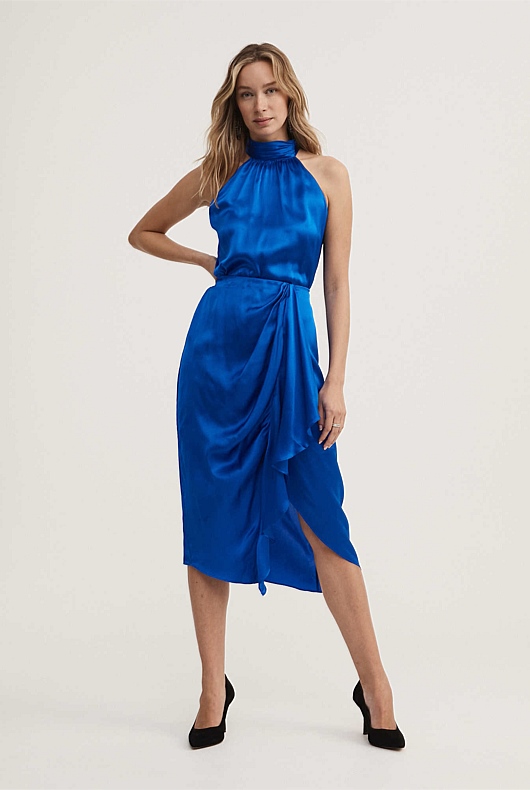 Silk Draped Front Skirt - Bold Blue