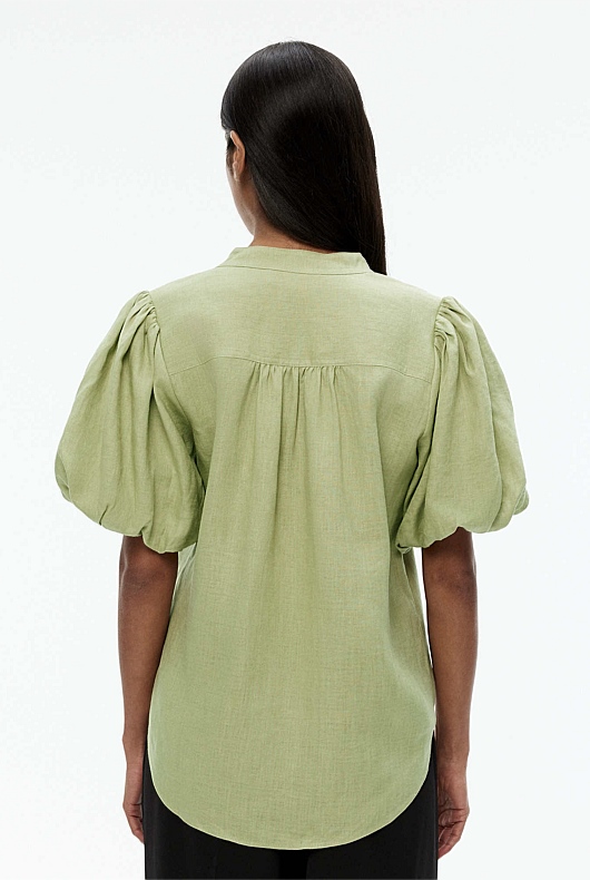 Hemp Puff Sleeve Blouse - Pistachio