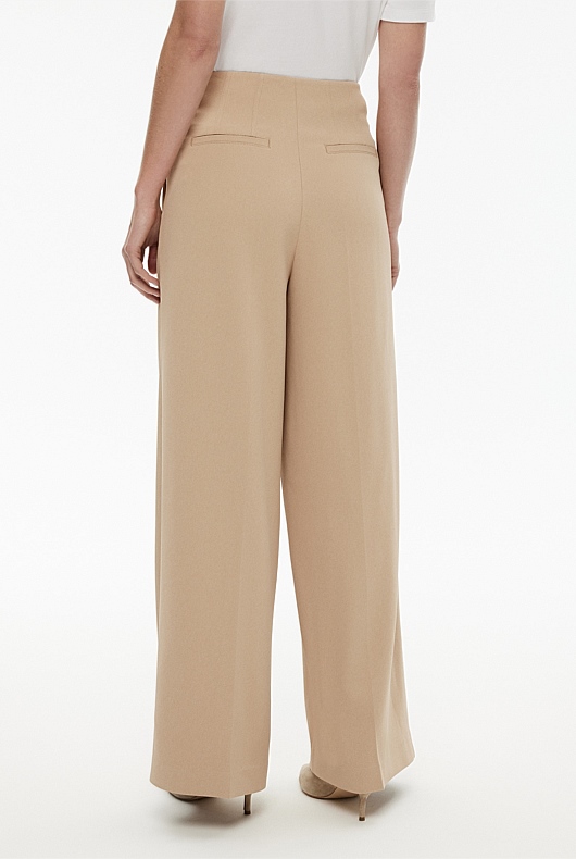 Waist Detail Wide Leg Trouser - Washed Sand