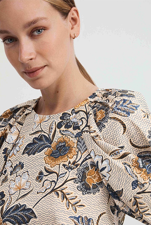 Vine Floral Print Blouse - Barley