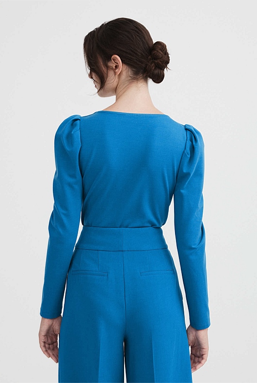 Ponte Sweetheart Neckline Bodysuit - Sorrento Blue