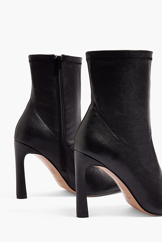 High Heel Leather Ankle Boot - Black