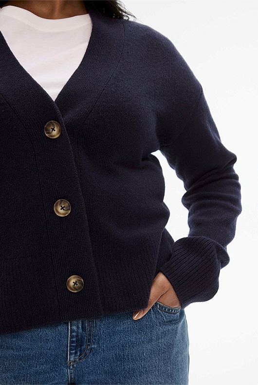 Wool Blend Knit Cardigan - Regatta Blue