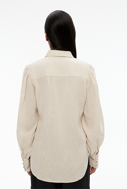French Linen Volume Sleeve Shirt - Flax