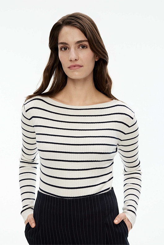 Stripe Boat Neck Knit - Ink