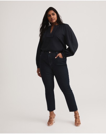 Witchery Cotton Self Stripe Trim Blouse