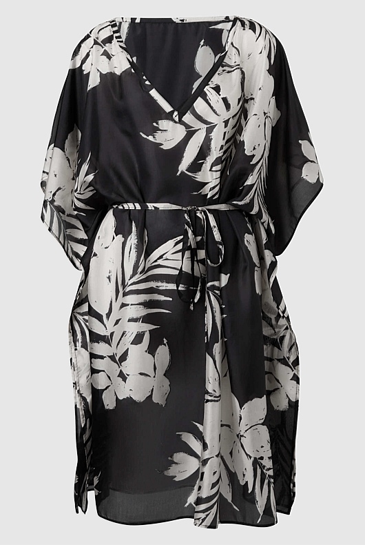 Silk Print Kaftan - Black