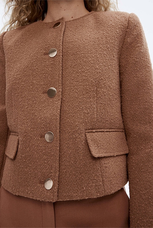 Wool Blend Textured Jacket - Camel