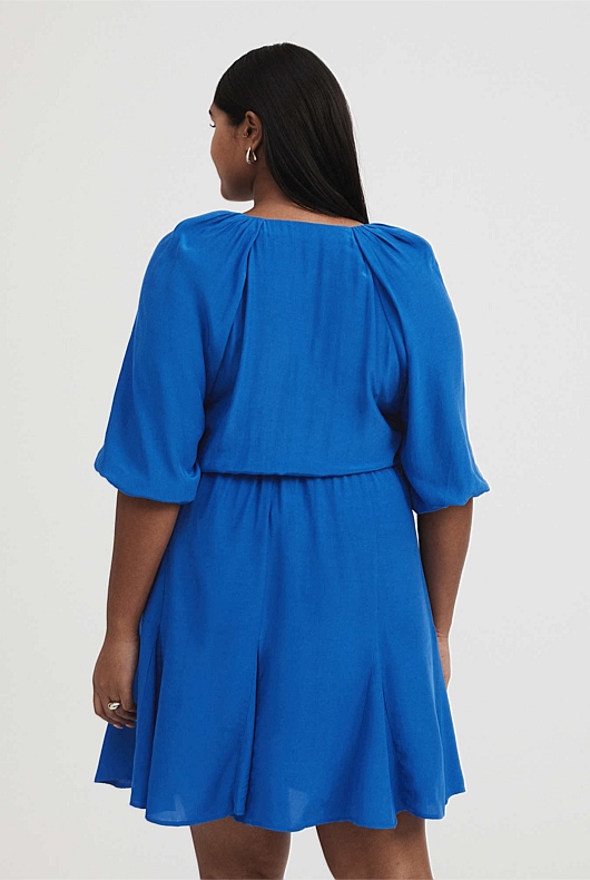 Pintuck Detail Mini Dress - Bold Blue