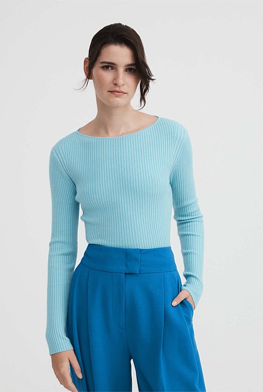 Boat Neck Rib Knit - Fresh Blue