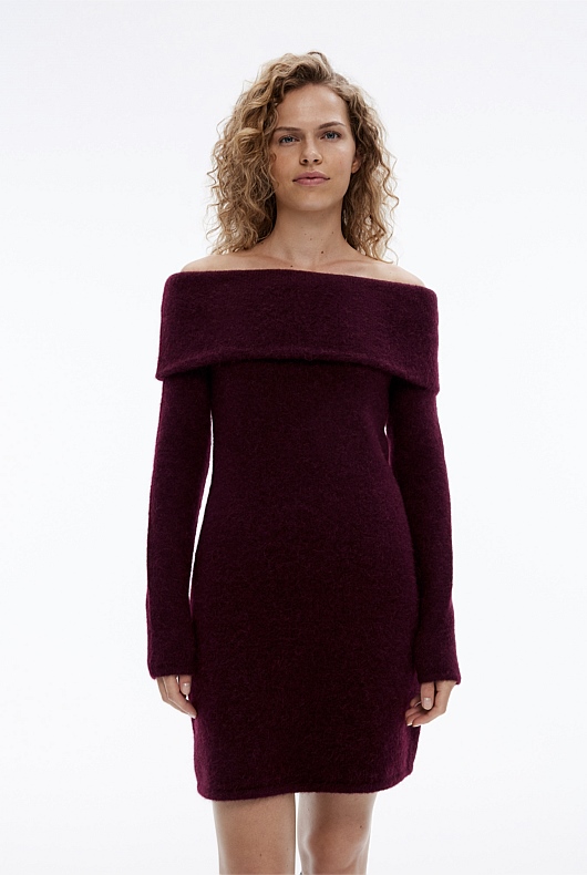 Alpaca Blend Knit Dress - Bordeaux