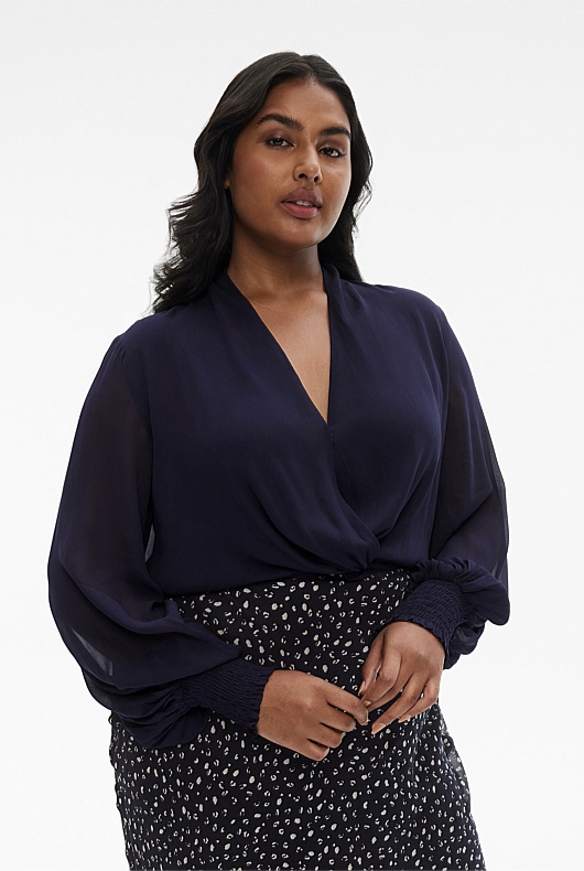 Twist Front Blouse - Blue Night
