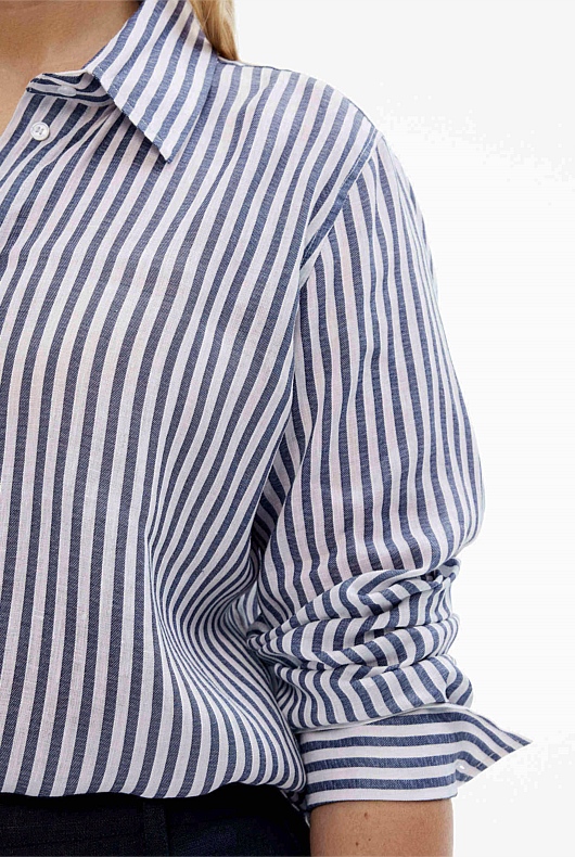 French Linen Stripe Shirt - Navy Stripe