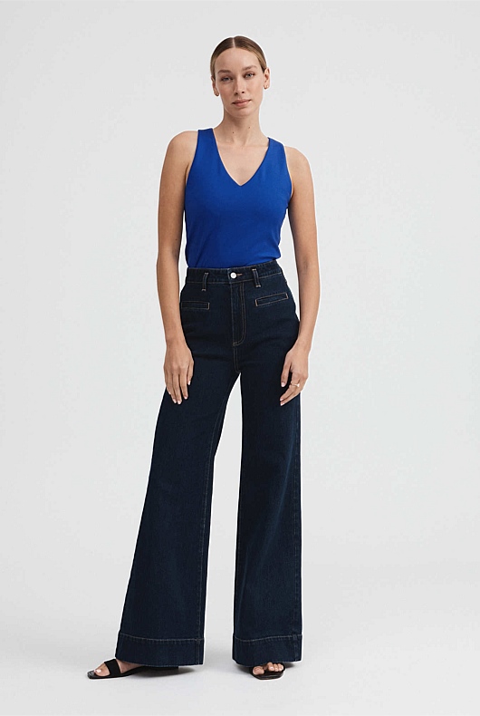Ponte V Neck Tank - Bold Blue